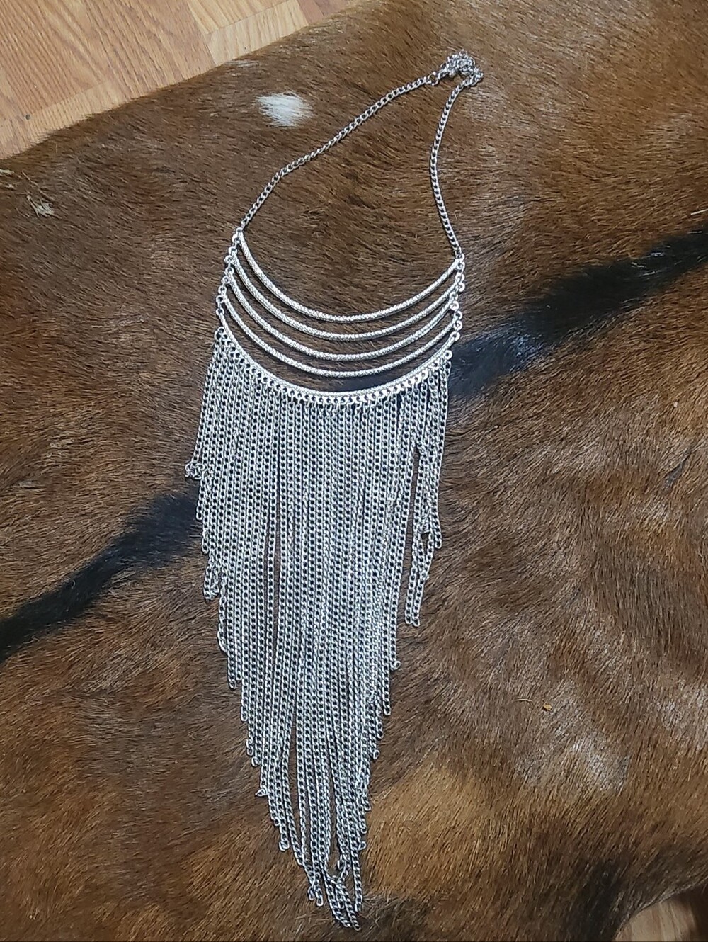 Silver Fringe Statement Necklace - Women Jewelry
